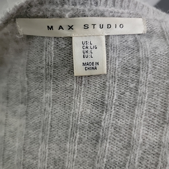 Max Studio Gray Black Herringbone Open Front Long Cardigan Sweater Size L - Picture 6 of 6